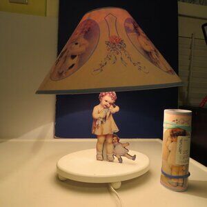 Vintage Bessie Pease Gutmann Wooden Lamp & Lamp Shade with Matching Wallpaper